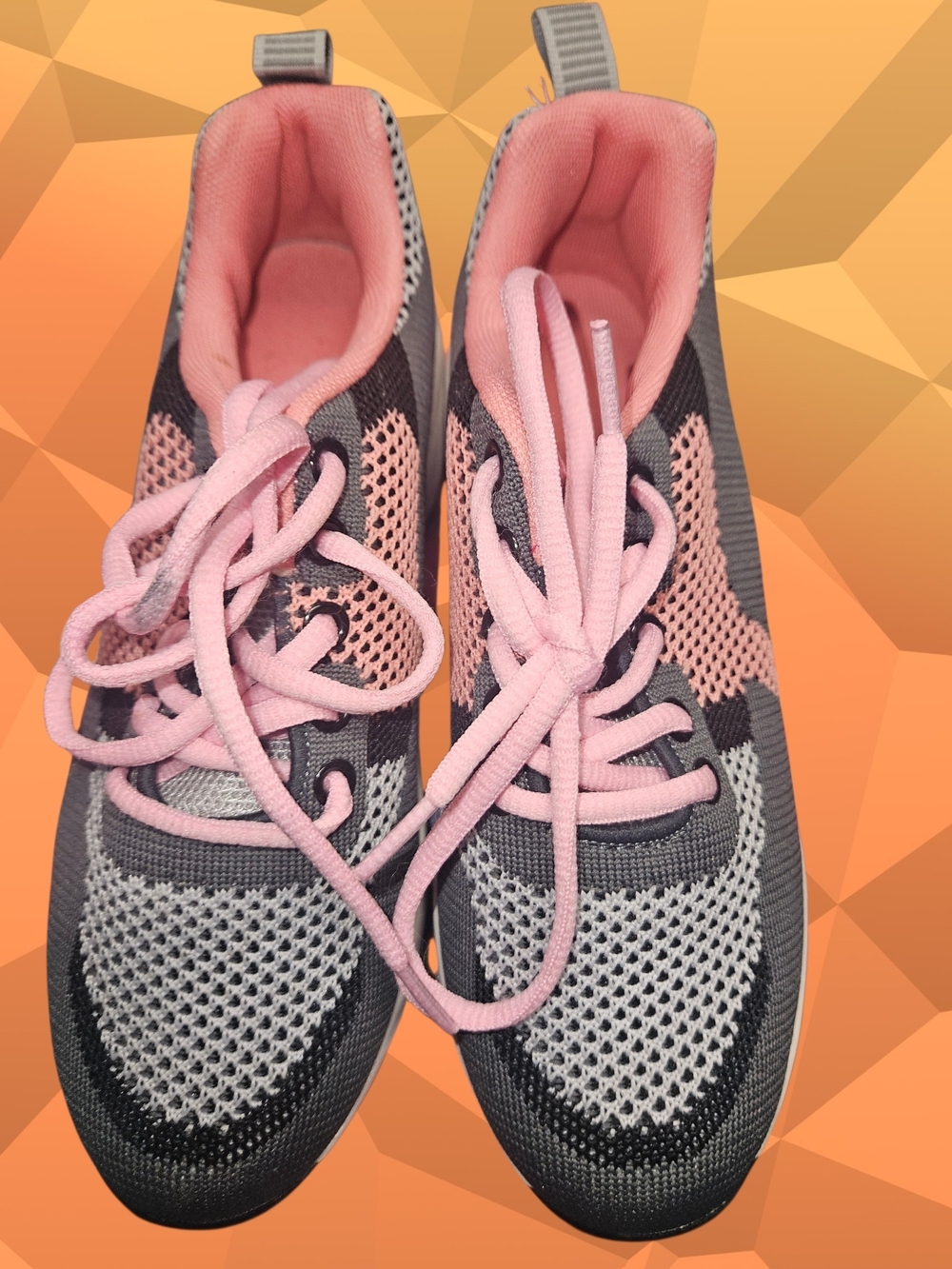 Women's Gray & Pink Knit Athletic Sneakers